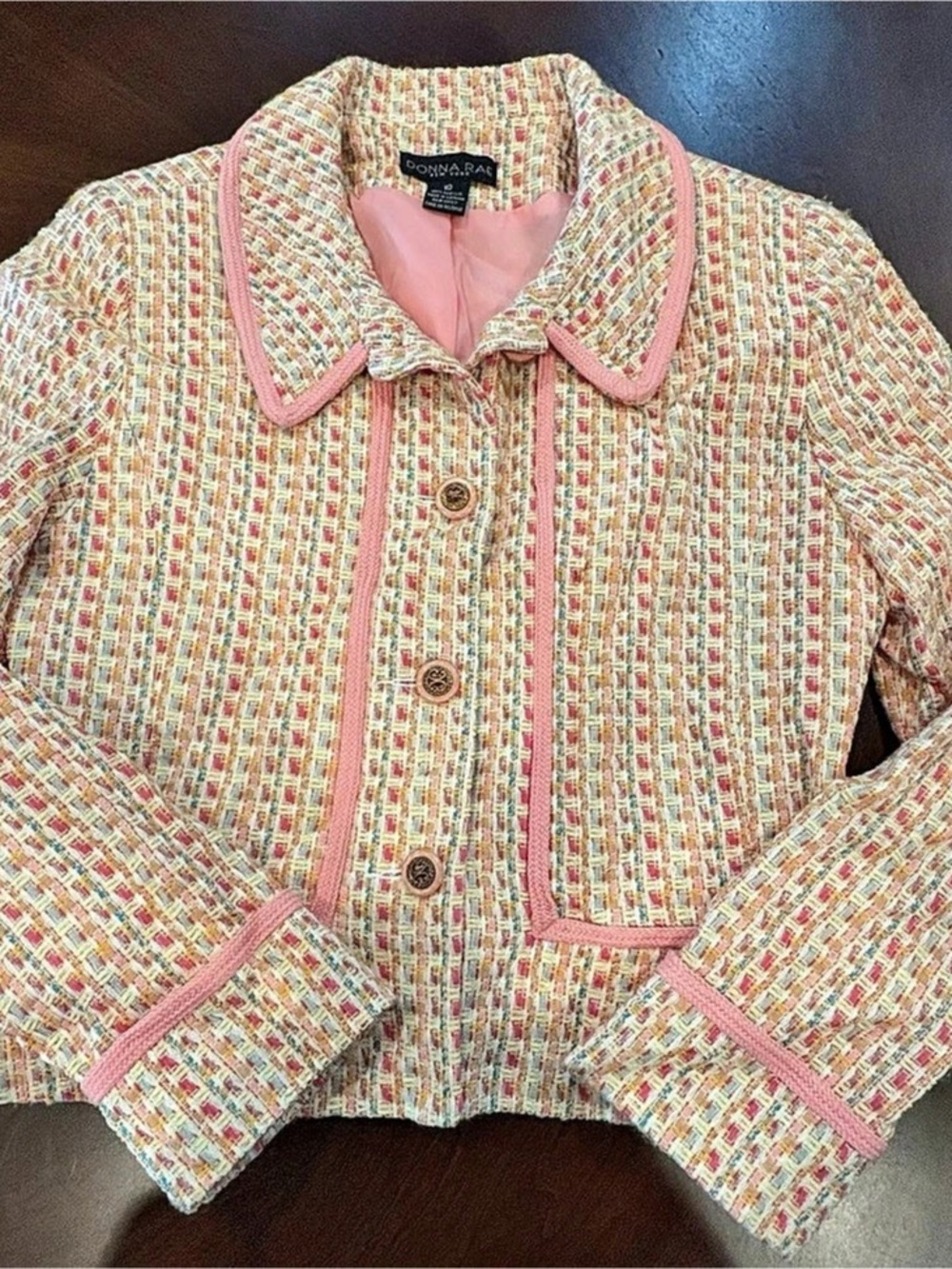 Donna Rae Textured Pink & Cream Jacket Size 10 Like New